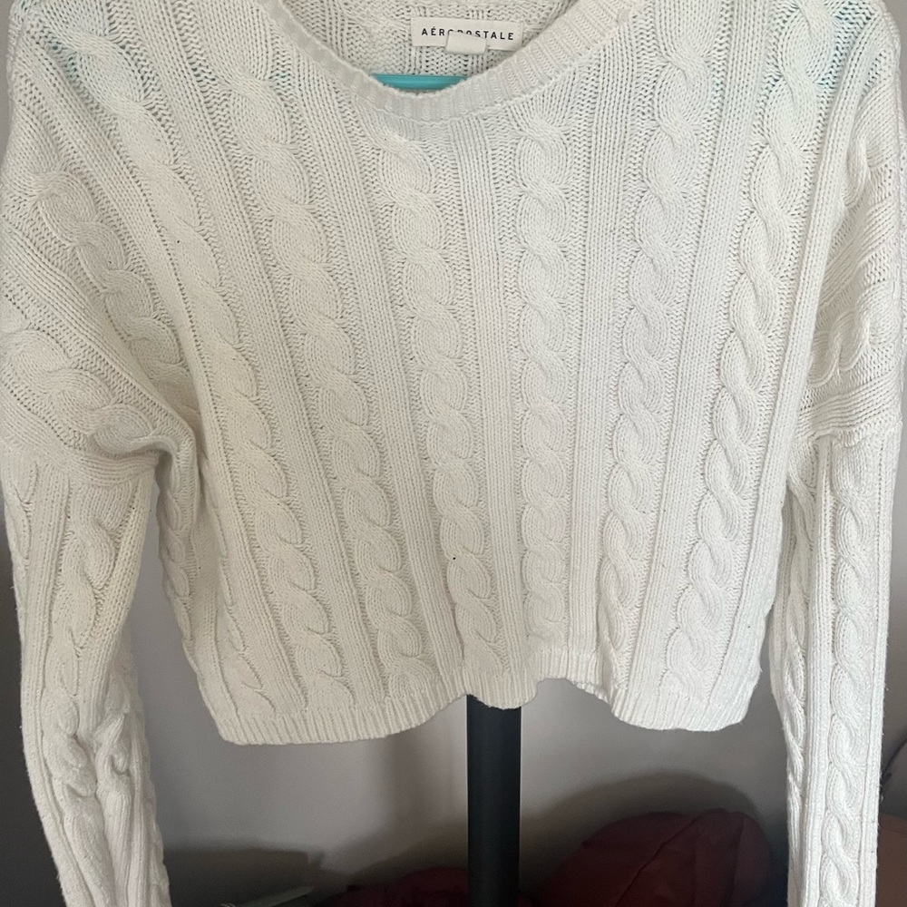 Aeropostale Women's Cream Cable Knit Sweater